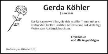Traueranzeige von Gerda Köhler von vrm-trauer