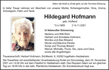 Traueranzeige von Hildegard Hofmann von vrm-trauer