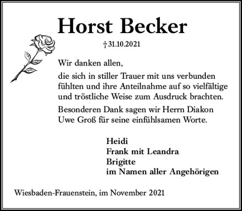 Traueranzeigen von Horst Becker | www.vrm-trauer.de