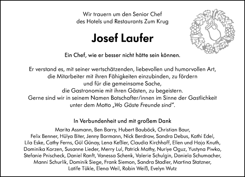  Traueranzeige für Josef Laufer vom 06.11.2021 aus vrm-trauer