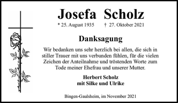 Traueranzeige von Josefa Scholz von vrm-trauer