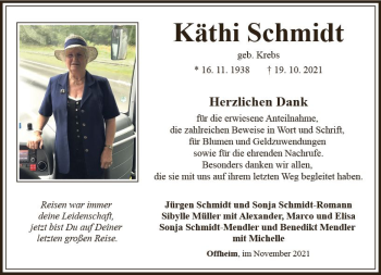 Traueranzeige von Käthi Schmidt von vrm-trauer
