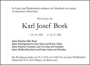 Traueranzeige von Karl Josef Bork von vrm-trauer