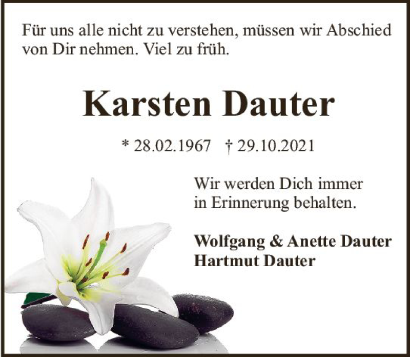  Traueranzeige für Karsten Dauter vom 13.11.2021 aus vrm-trauer