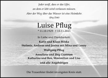 Traueranzeige von Luise Pflug von vrm-trauer