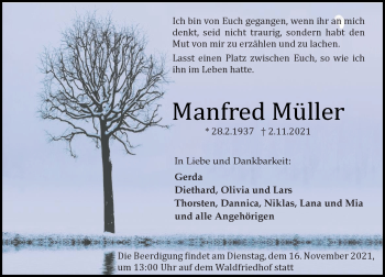 Traueranzeige von Manfred Müller von vrm-trauer
