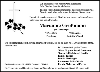 Traueranzeige von Marianne Großmann von vrm-trauer