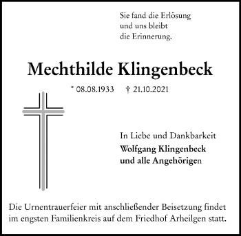 Traueranzeige von Mechthilde Klingenbeck von vrm-trauer