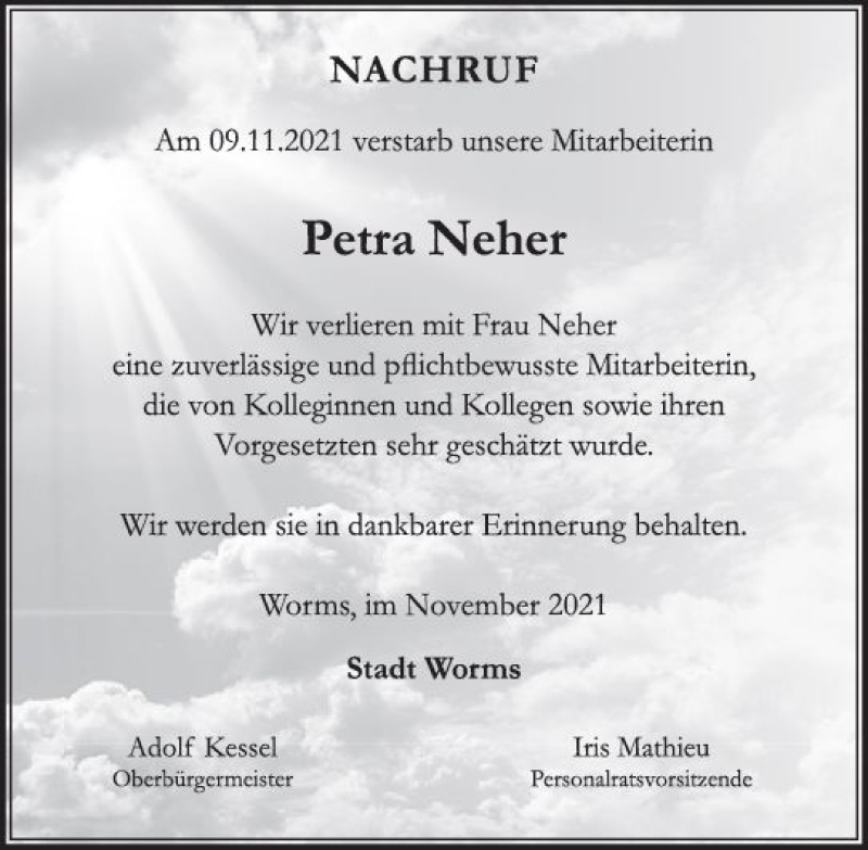  Traueranzeige für Petra Neher vom 27.11.2021 aus vrm-trauer