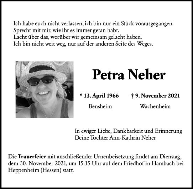 Traueranzeige für Petra Neher vom 23.11.2021 aus vrm-trauer