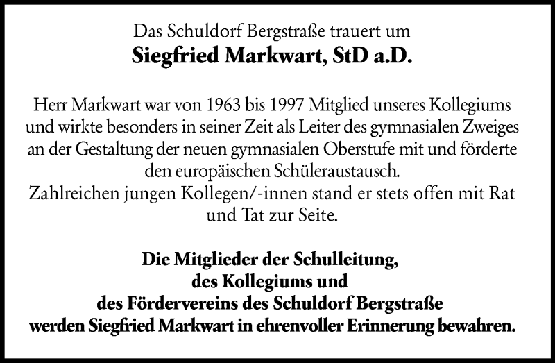  Traueranzeige für Siegfried Markwart vom 06.11.2021 aus vrm-trauer