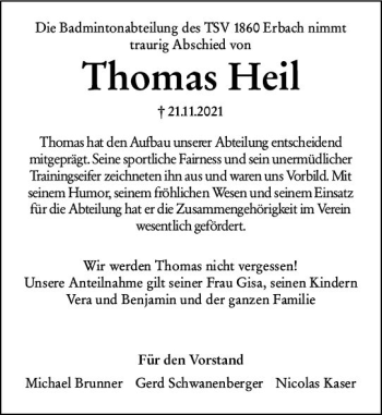 Traueranzeige von Thomas Heil von vrm-trauer