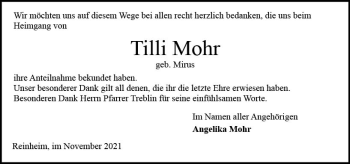 Traueranzeige von Tilli Mohr von vrm-trauer