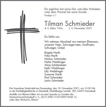 Traueranzeige von Tilman Schmieder von vrm-trauer