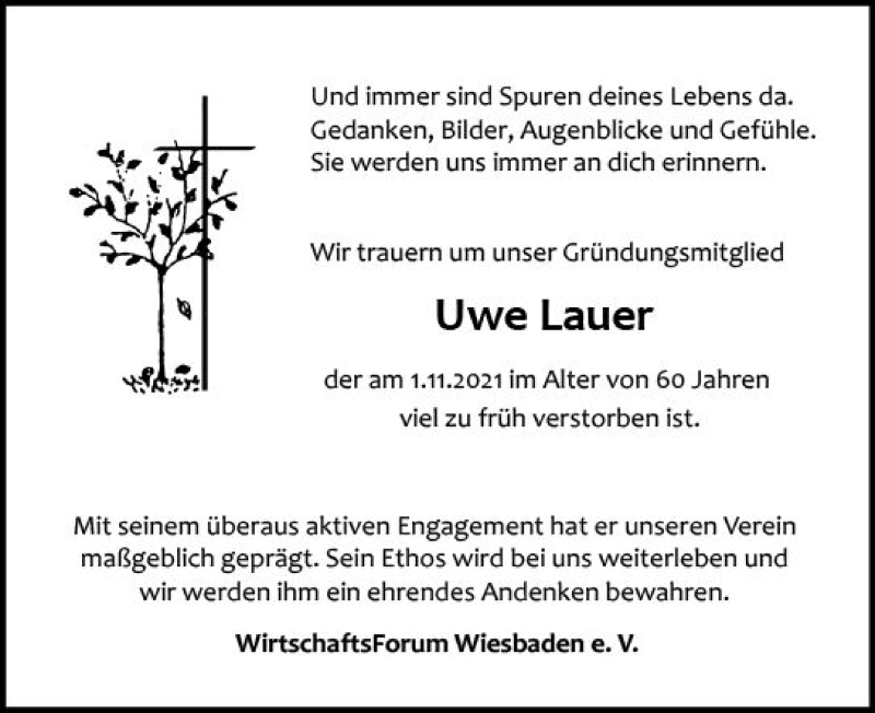  Traueranzeige für Uwe Lauer vom 13.11.2021 aus vrm-trauer
