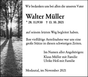 Traueranzeige von Walter Müller von vrm-trauer