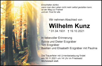 Traueranzeige von Wilhelm Kunz von vrm-trauer