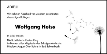 Traueranzeige von Wolfgang Heiss von vrm-trauer