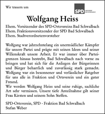 Traueranzeige von Wolfgang Heiss von vrm-trauer