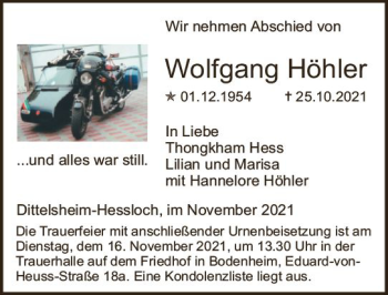 Traueranzeige von Wolfgang Höhler von vrm-trauer