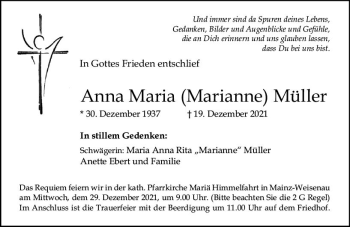 Traueranzeige von Anna Maria Müller von vrm-trauer