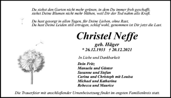 Traueranzeige von Christel Neffe von vrm-trauer