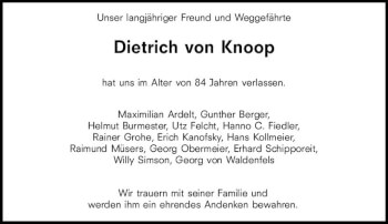 Traueranzeige von Dietrich von Knoop von vrm-trauer