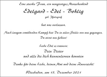 Traueranzeige von Edelgard Bohlig von vrm-trauer