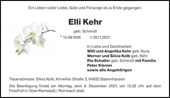 Traueranzeige von Elli Kehr von vrm-trauer