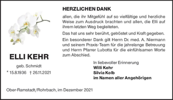 Traueranzeige von Elli Kehr von vrm-trauer