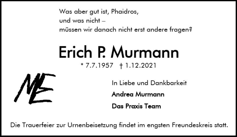 Traueranzeige für Erich P. Murmann vom 11.12.2021 aus vrm-trauer