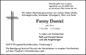 Traueranzeige von Fanny Daniel von vrm-trauer