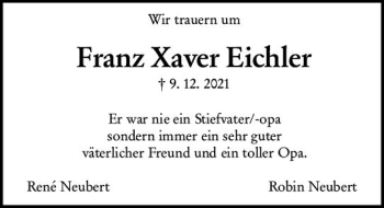 Traueranzeige von Franz Xaver Eichler von vrm-trauer