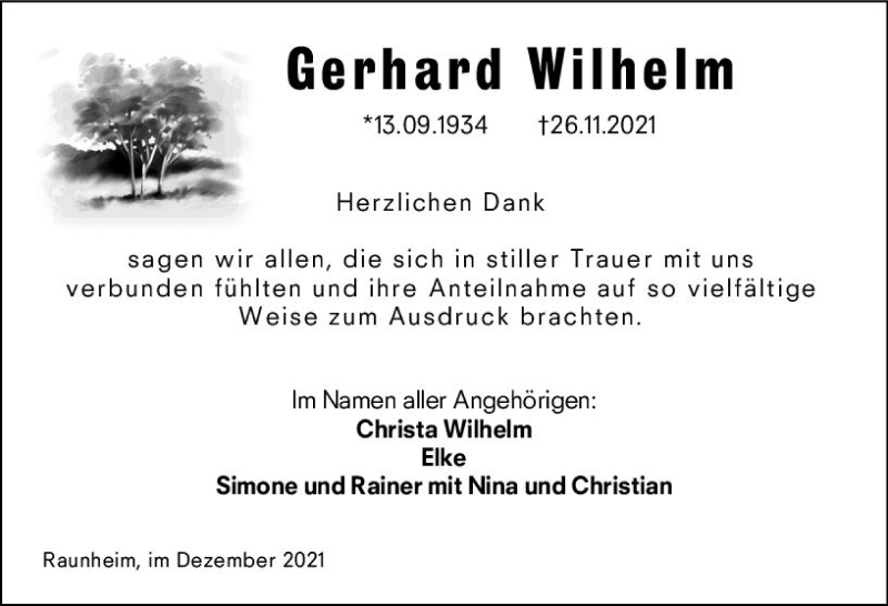  Traueranzeige für Gerhard Wilhelm vom 24.12.2021 aus vrm-trauer