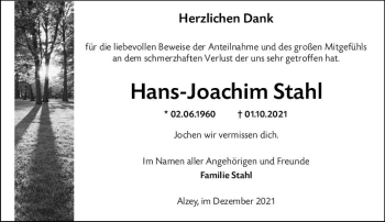 Traueranzeige von Hans-Joachim Stahl von vrm-trauer