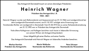 Traueranzeige von Heinrich Wagner von vrm-trauer