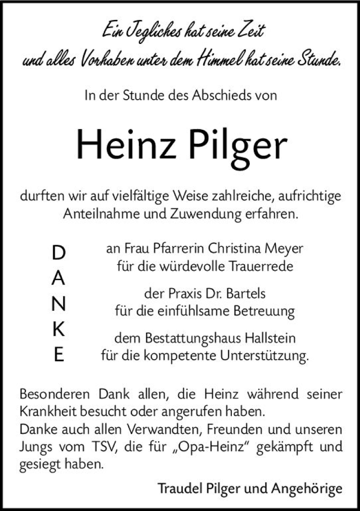  Traueranzeige für Heinz Pilger vom 24.12.2021 aus vrm-trauer