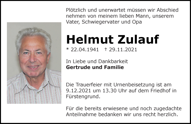  Traueranzeige für Helmut Zulauf vom 04.12.2021 aus vrm-trauer