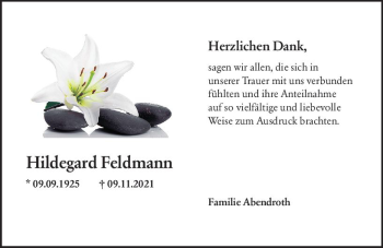 Traueranzeige von Hildegard Feldmann von vrm-trauer