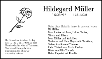Traueranzeige von Hildegard Müller von vrm-trauer