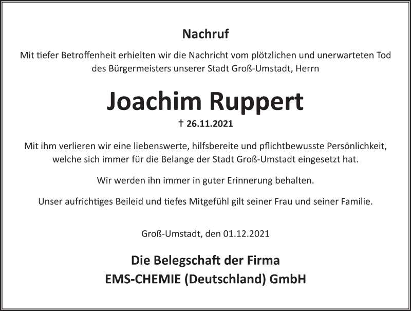  Traueranzeige für Joachim Ruppert vom 04.12.2021 aus vrm-trauer