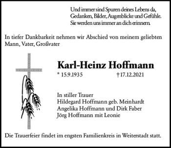 Traueranzeige von Karl-Heinz Hoffmann von vrm-trauer