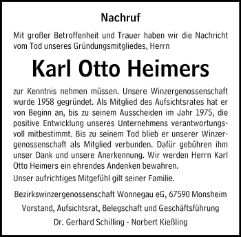 Traueranzeige von Karl Otto Heimers von vrm-trauer