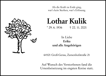 Traueranzeige von Lothar Kulik von vrm-trauer