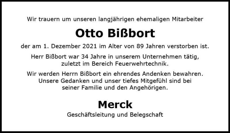  Traueranzeige für Otto Bißbort vom 13.12.2021 aus vrm-trauer