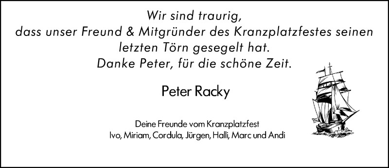  Traueranzeige für Peter Racky vom 04.12.2021 aus vrm-trauer