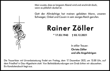 Traueranzeige von Rainer Zöller von vrm-trauer