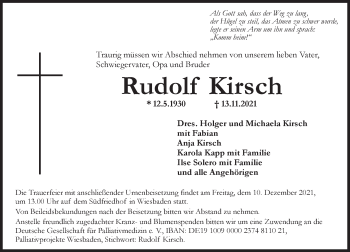 Traueranzeige von Rudolf Kirsch von vrm-trauer