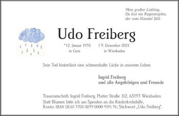 Traueranzeige von Udo Freiberg von vrm-trauer