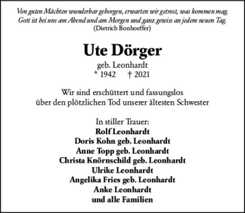 Traueranzeige von Ute Dörger von vrm-trauer